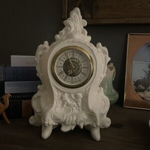 Vintage Baroque Style Ceramic Mantel Wind Up Clock West Germany Works